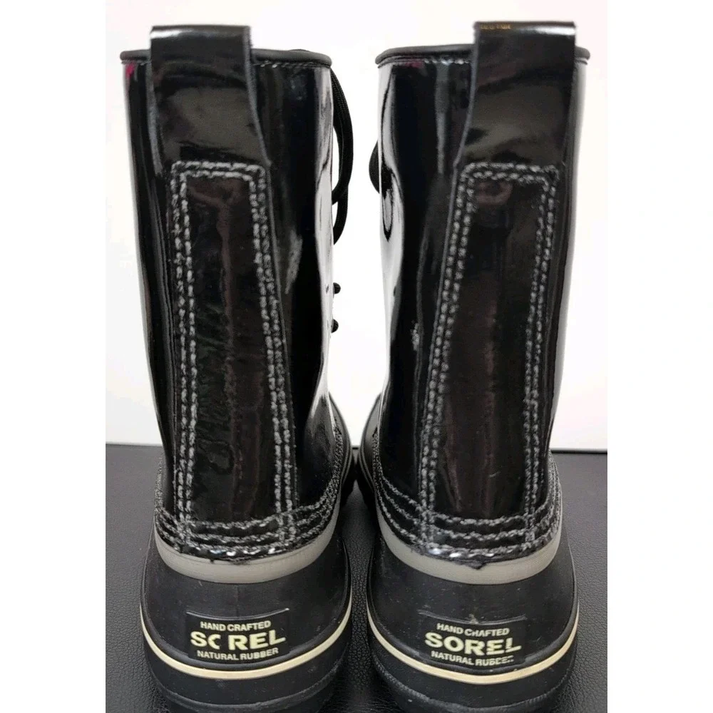 Sorel Boots Womens‎ Sz 7 Patent Black Rain Waterproof Dahlia NL1559-010